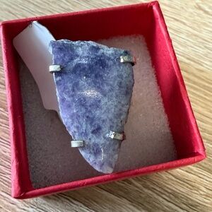 Raw Purple Stone Statement Ring - Silver Prongs